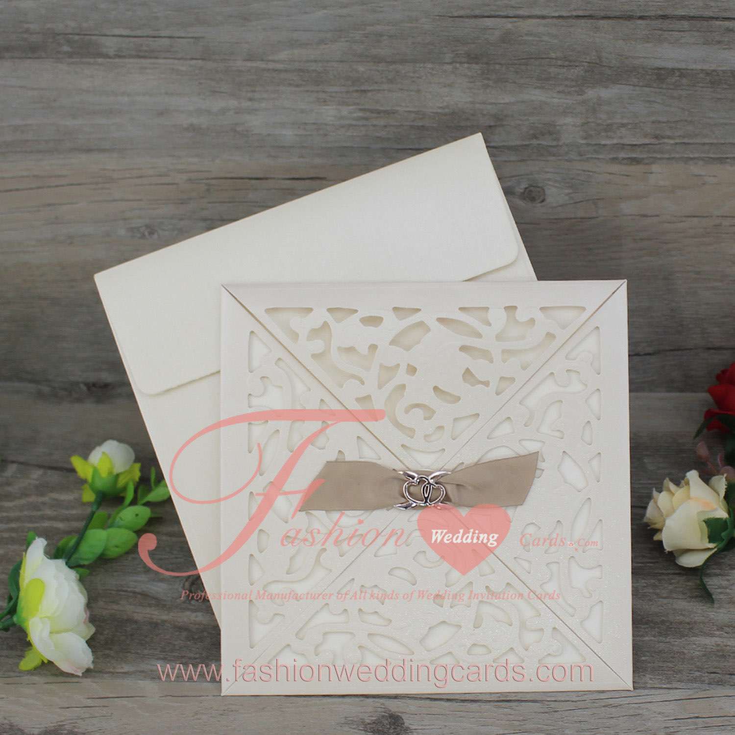 Wholesale Cheap Laser Die Cut Invitations with Ribbon
